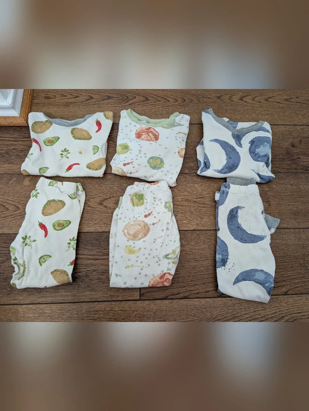 Kids 3-Pack Burts Bees Pajama Sets in Taco print, Planet, & Moon Prints